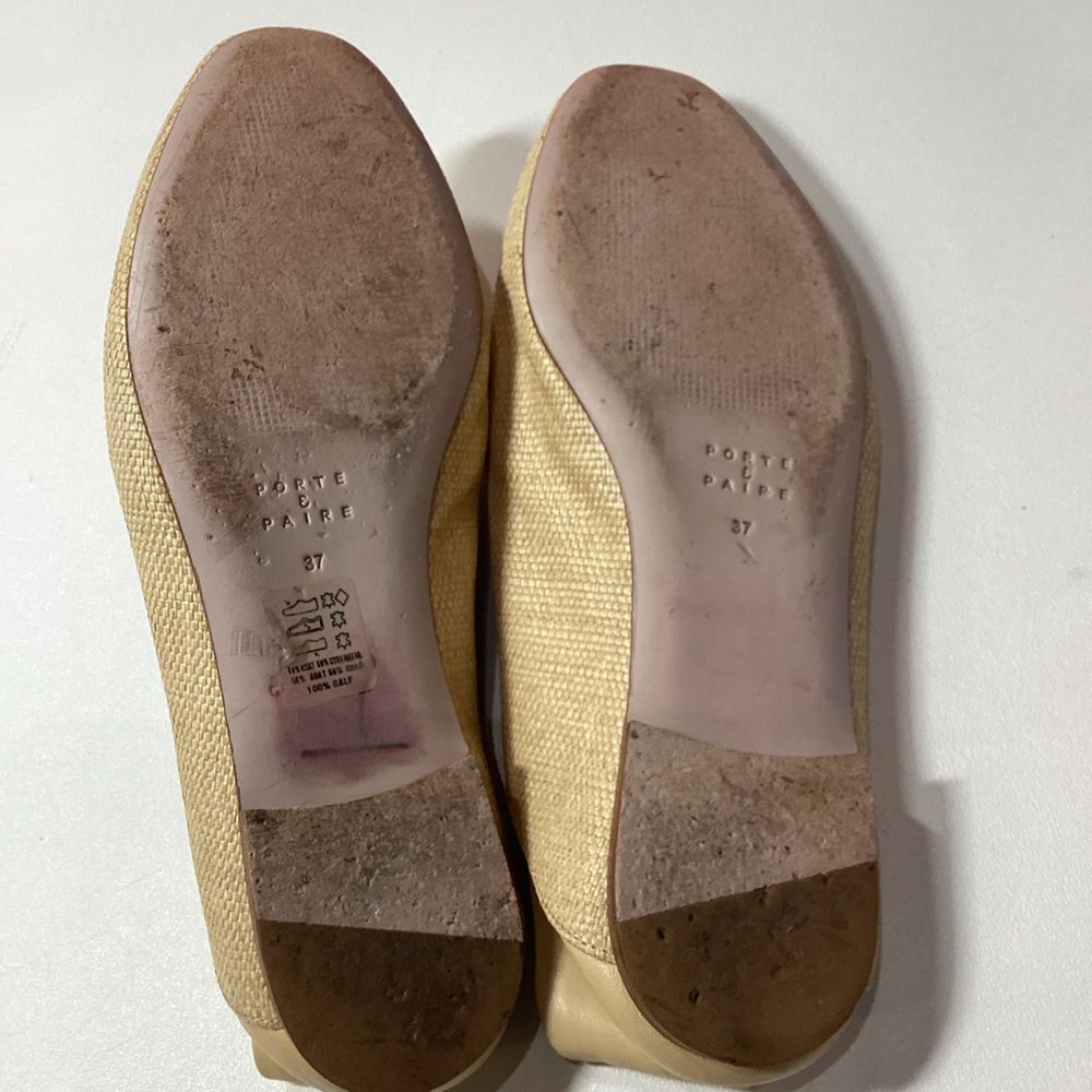 Porte & Paire Beige Raffia Leather Trim Collapsible Loafers Women's Size EU 37 - Picture 12 of 14